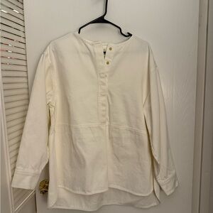 Cream Button-Neck Long Sleeve Tunic
